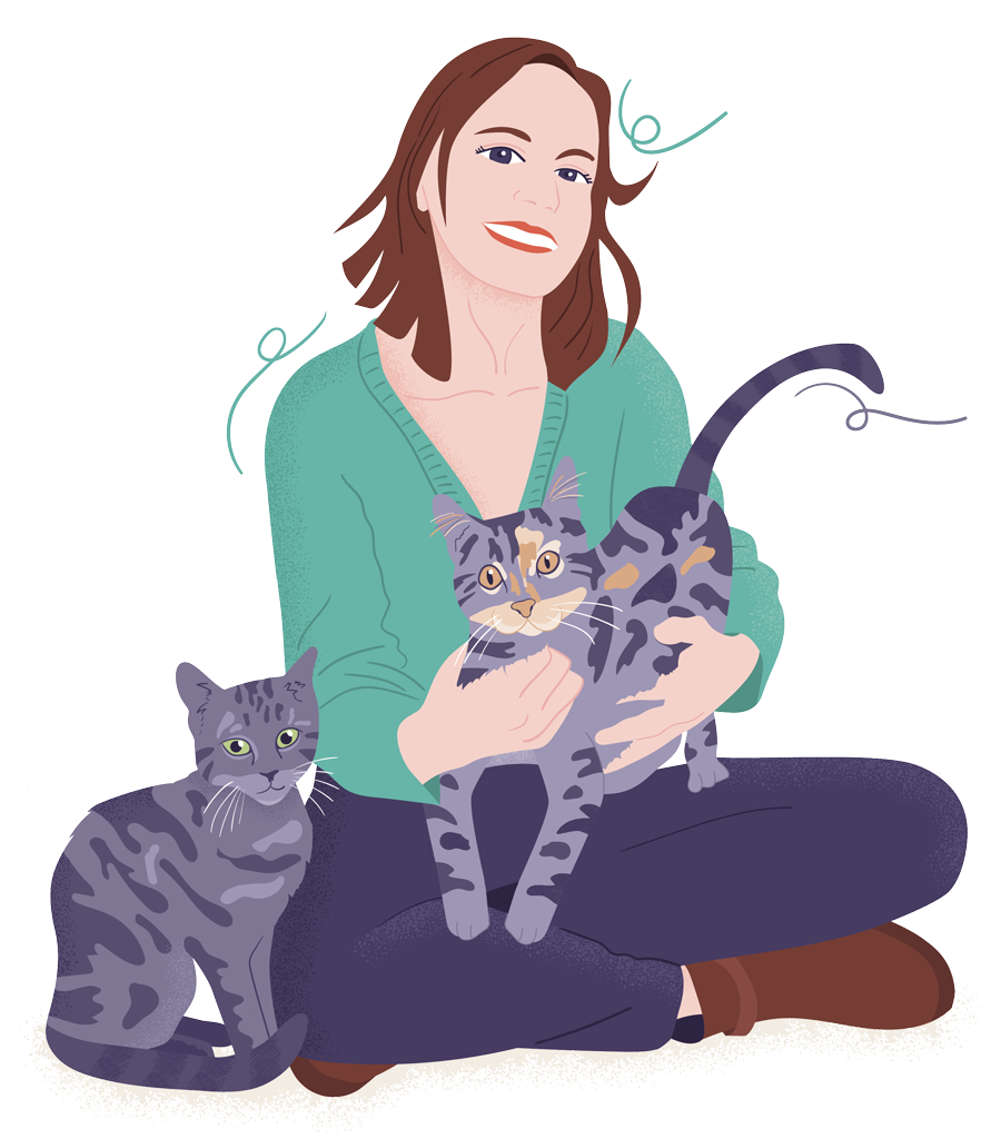 Autoportrait de Sophie Bortier avec ses chats, illustration vectorielle