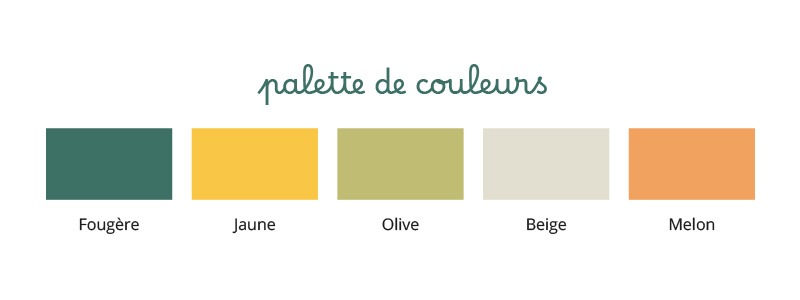 palette de couleurs (vert, orange, jaune) de Nature et compagnie, ferme pédagogique