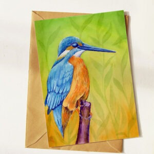 Illustration d'un martin-pêcheur à l'aquarelle au format carte postale