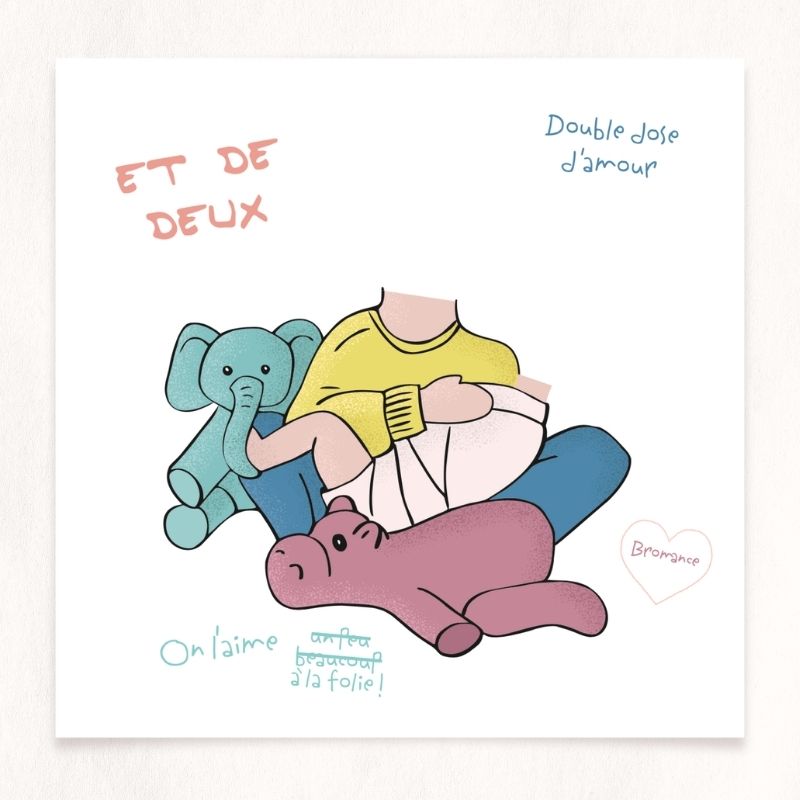 Faire part de naissance illsutré en vectoriel : premier calin entre les deux frère