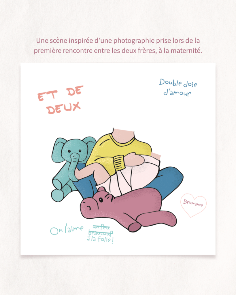 Faire part de naissance illsutré en vectoriel : premier calin entre les deux frère